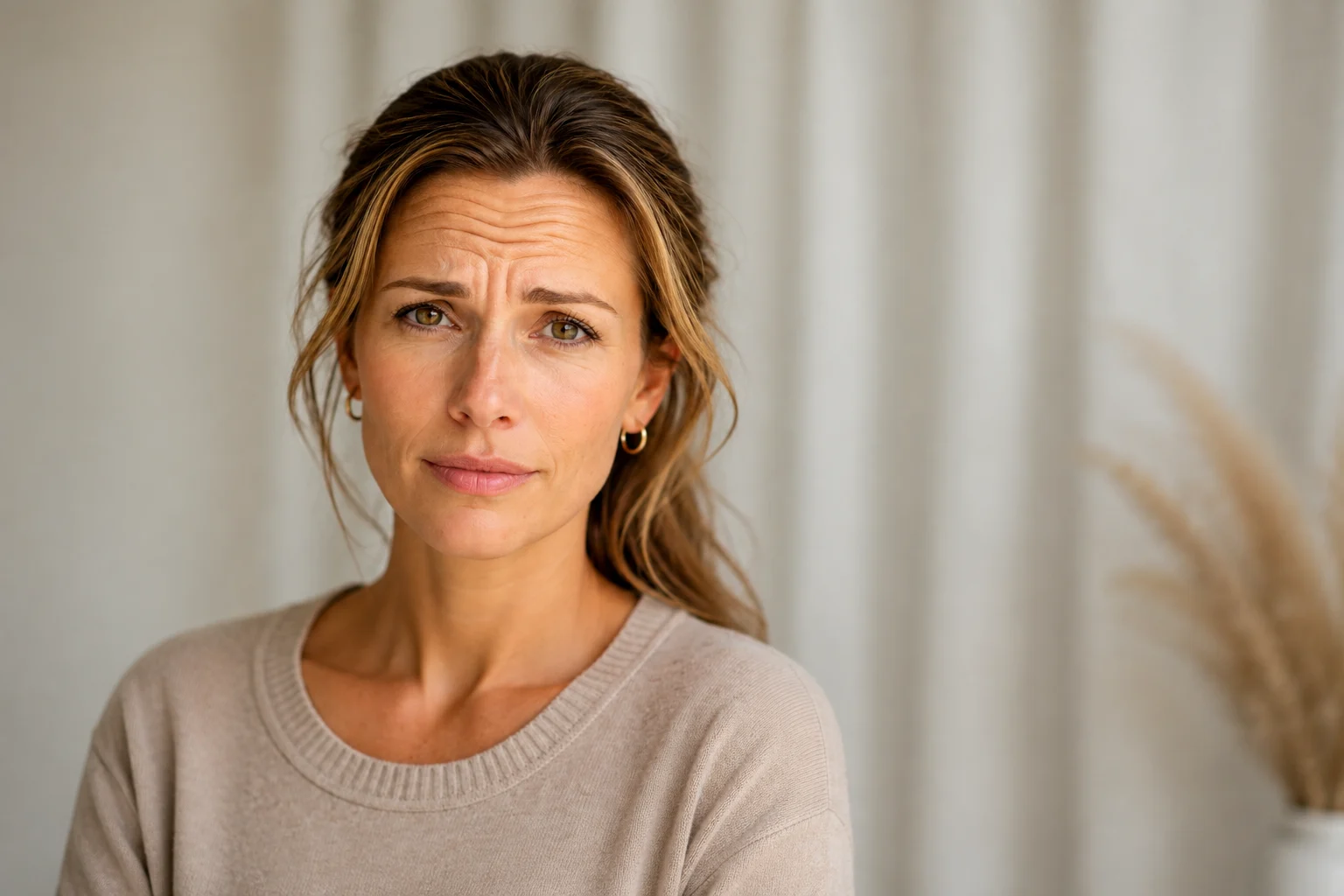 Woman wondering if fatigue, brain fog, poor sleep and mood changes could be related to perimenopause