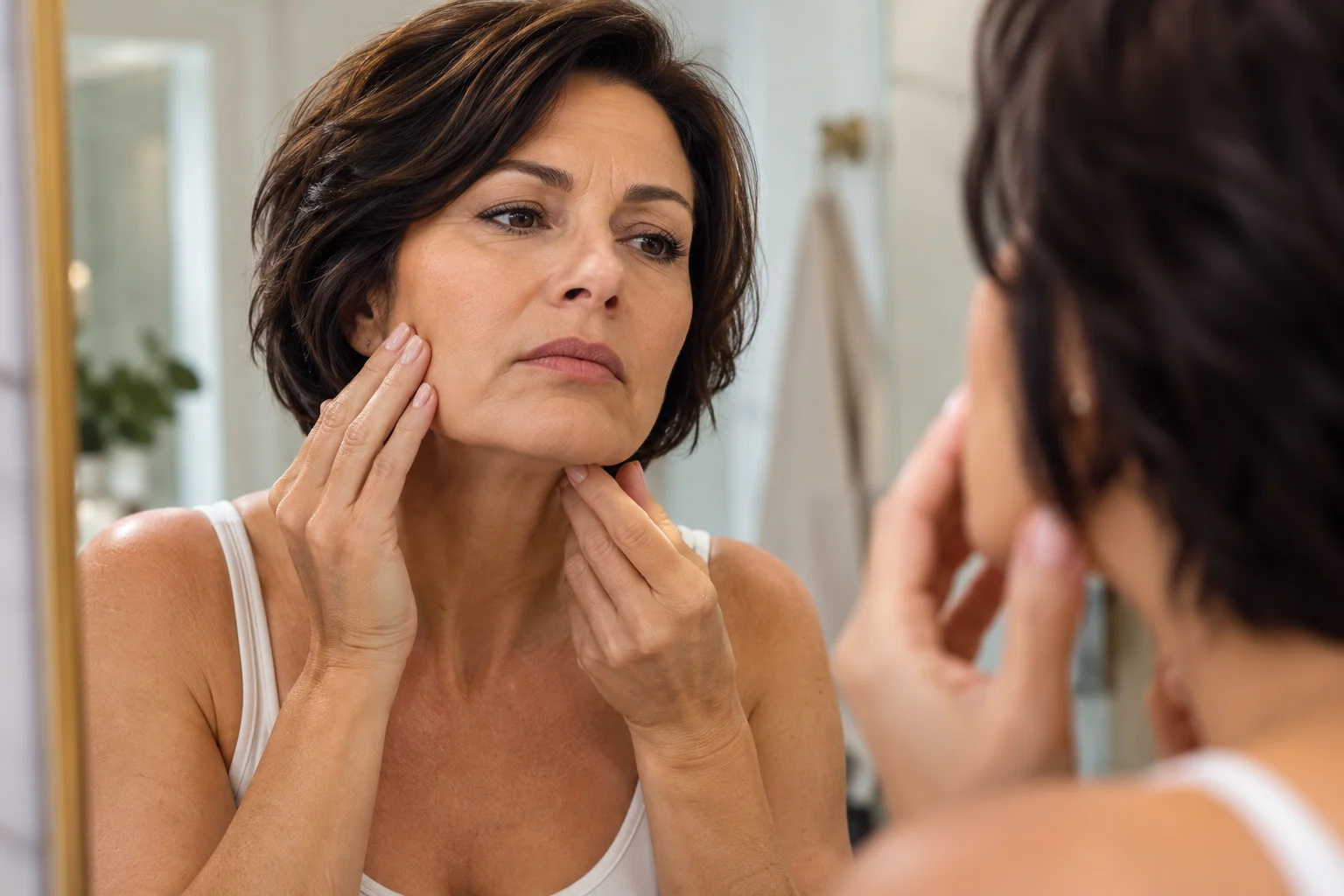 Woman over 40 noticing changes in her skin and facial appearance